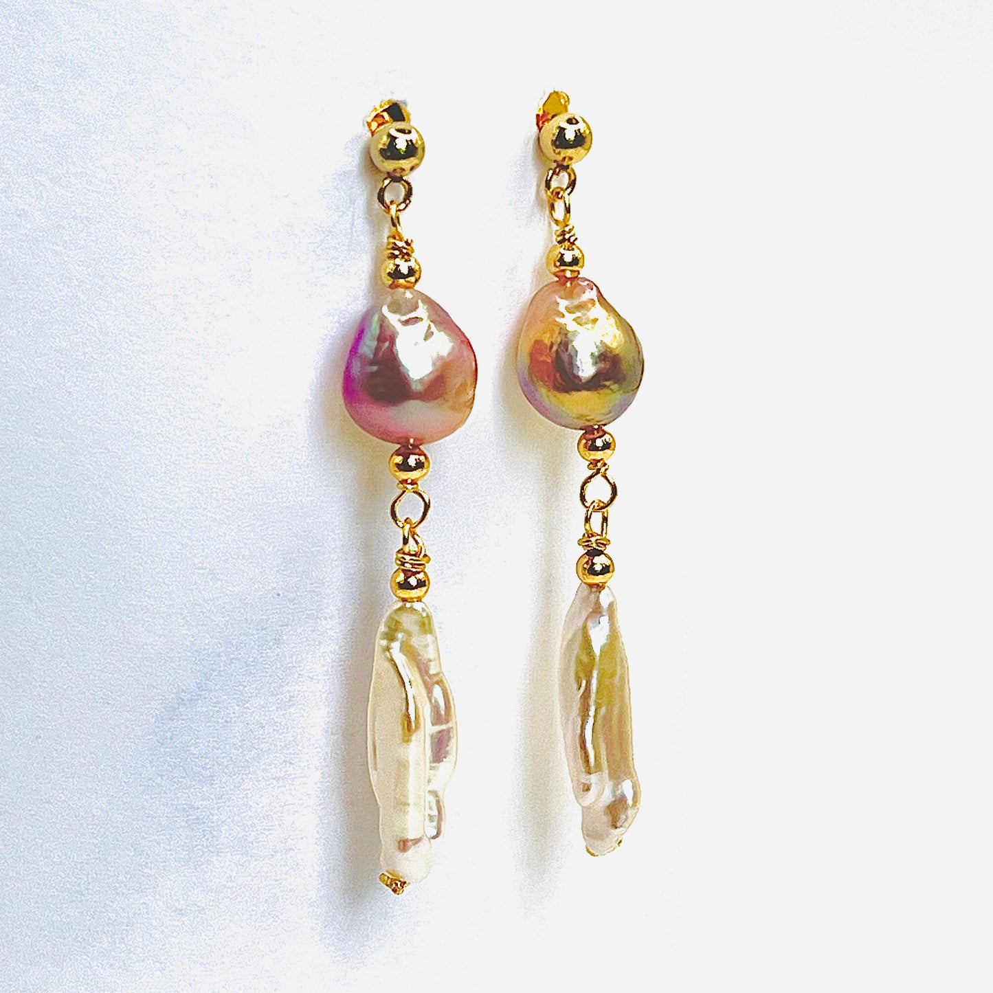 Gold Filled Edison and Biwa Pearls Earrings