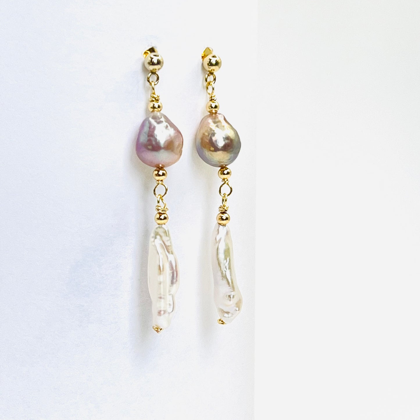 Gold Filled Edison and Biwa Pearls Earrings