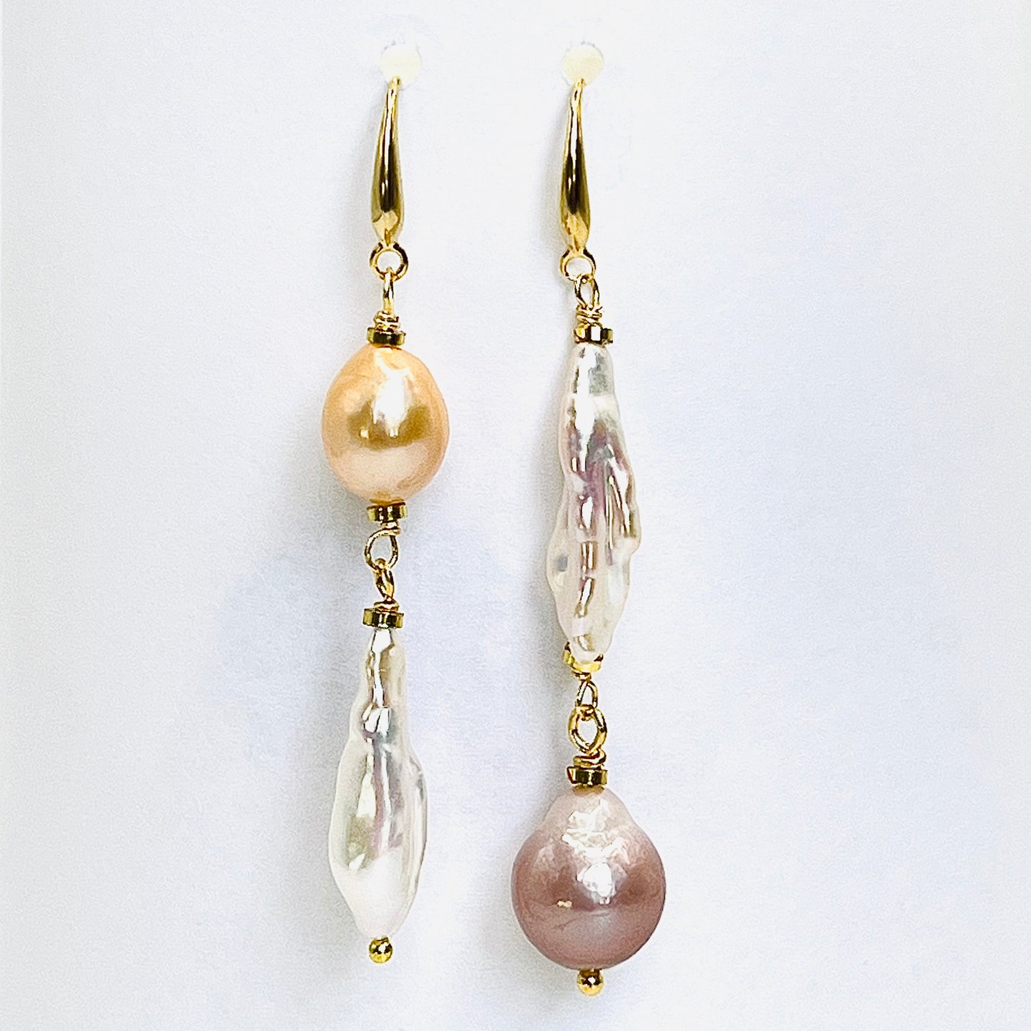 Gold-Filled Earrings with 12mm Edison & Biwa Pearls