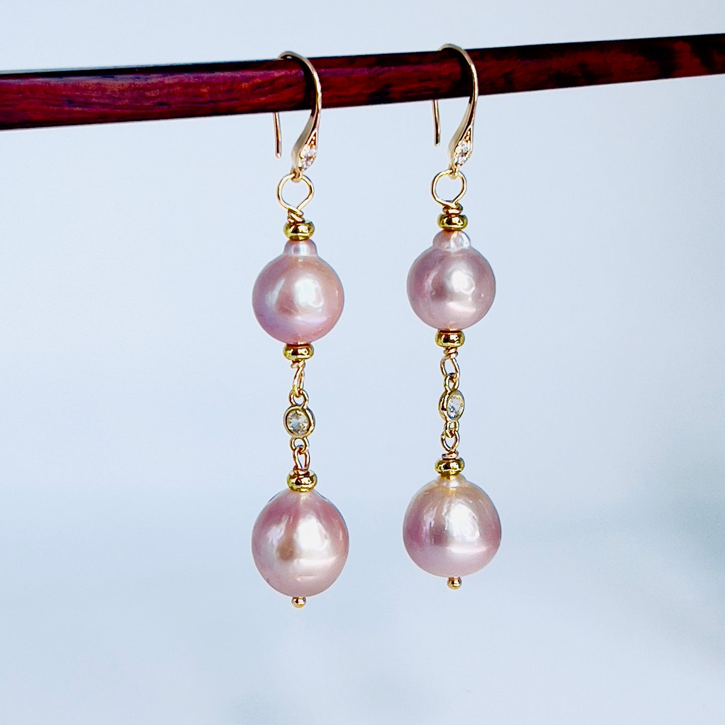 Double Baroque Pearl Drop Earrings – Pink Elegance