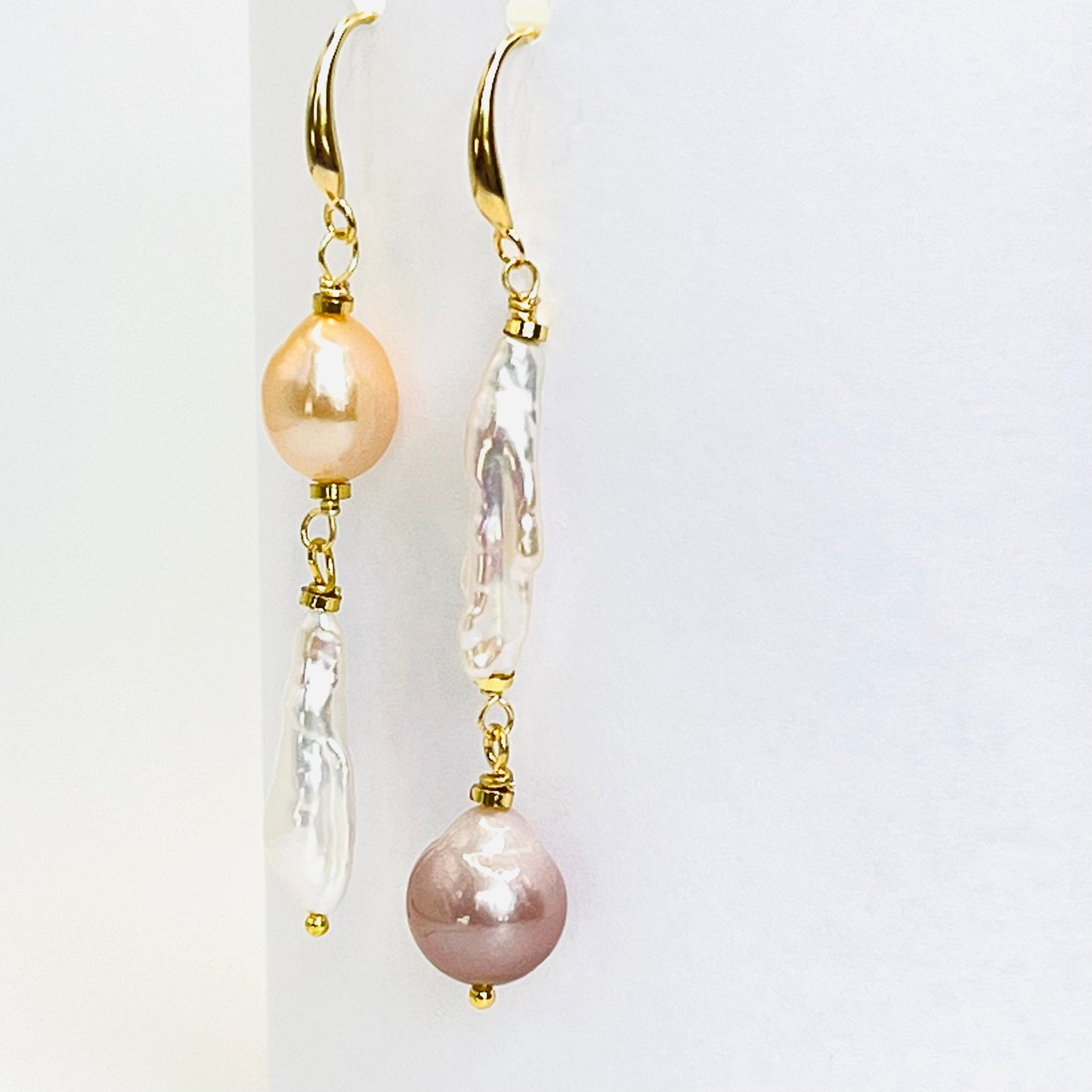 Gold-Filled Earrings with 12mm Edison & Biwa Pearls