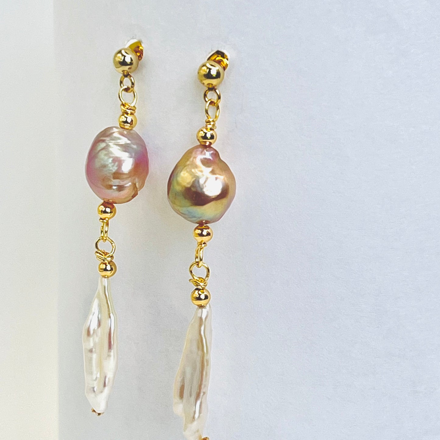 Gold Filled Edison and Biwa Pearls Earrings