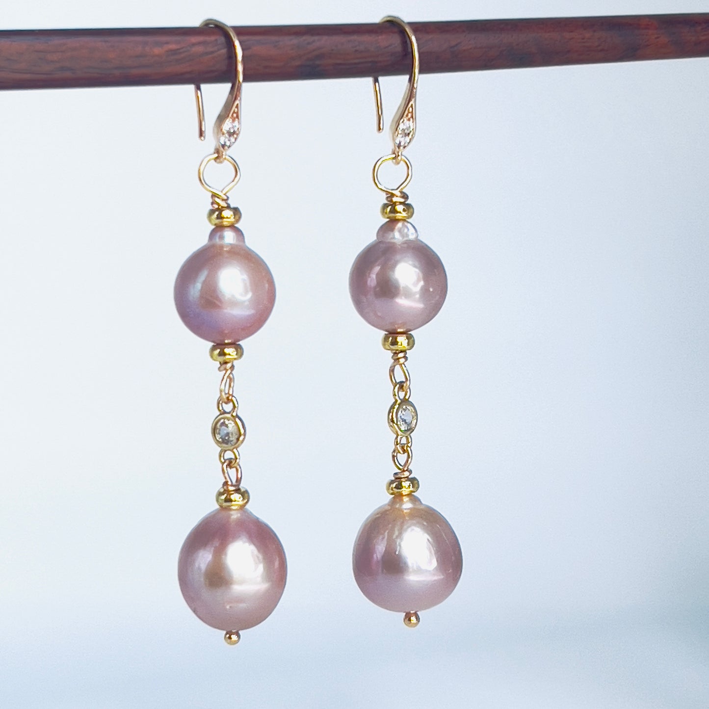 Double Baroque Pearl Drop Earrings – Pink Elegance