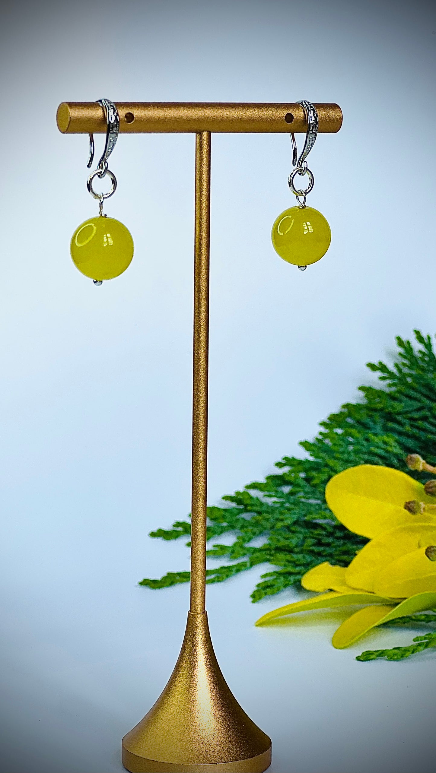 925 Silver Earrings , 10 Mm Yellow Agate