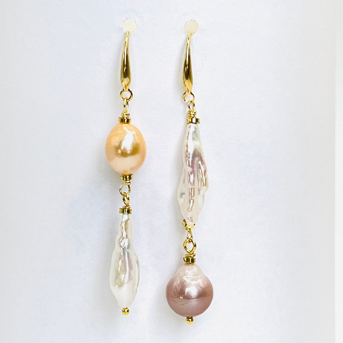 Gold-Filled Earrings with 12mm Edison & Biwa Pearls