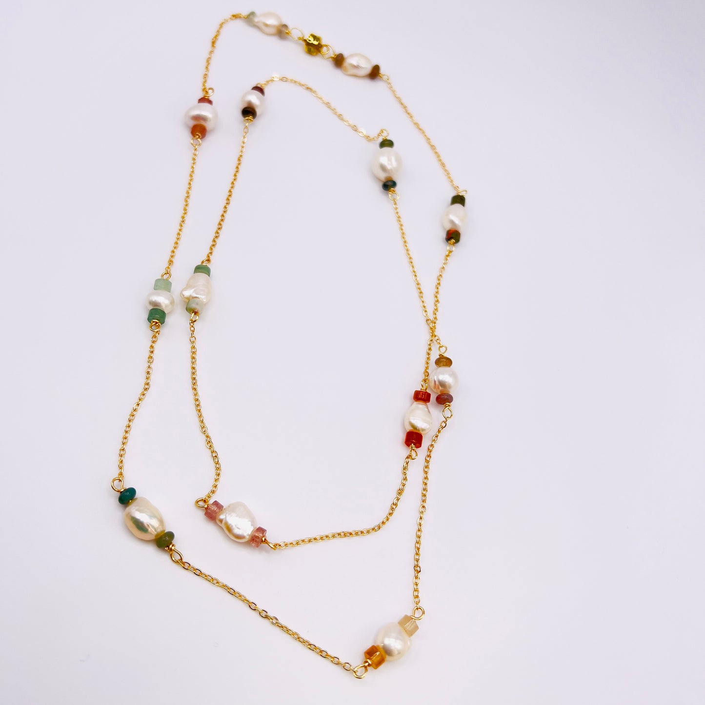 Gold Filled Baroque Pearls and Gemstone Rondelle