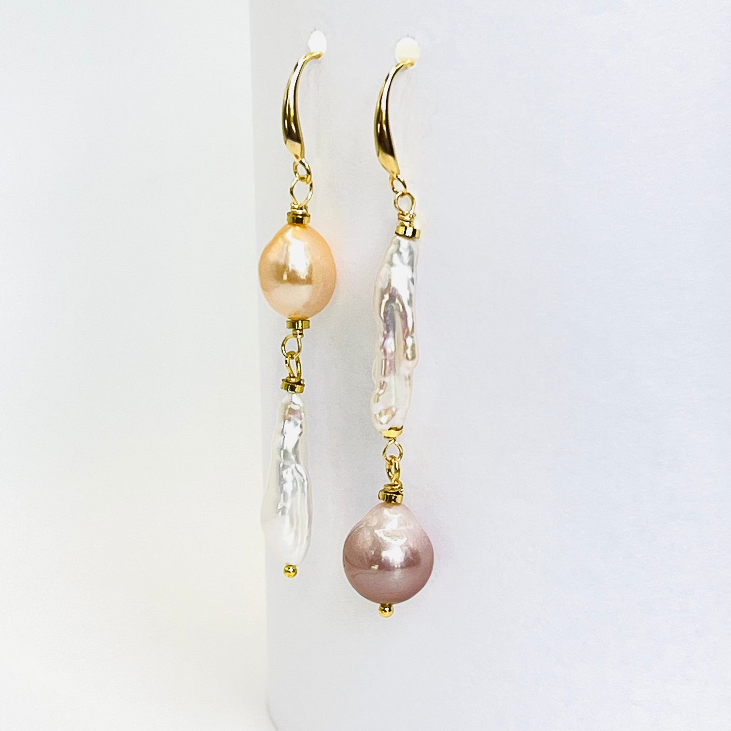 Gold-Filled Earrings with 12mm Edison & Biwa Pearls