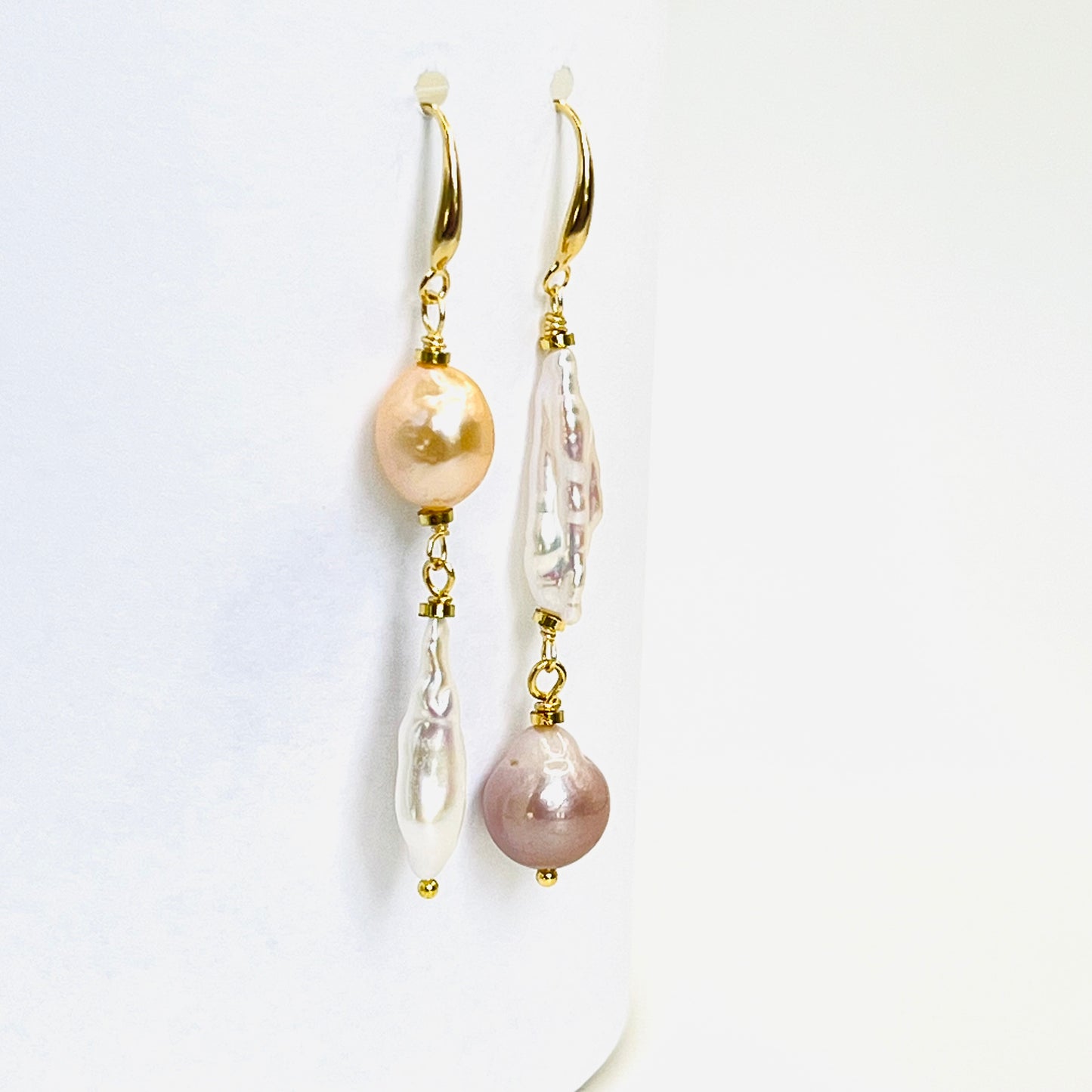 Gold-Filled Earrings with 12mm Edison & Biwa Pearls