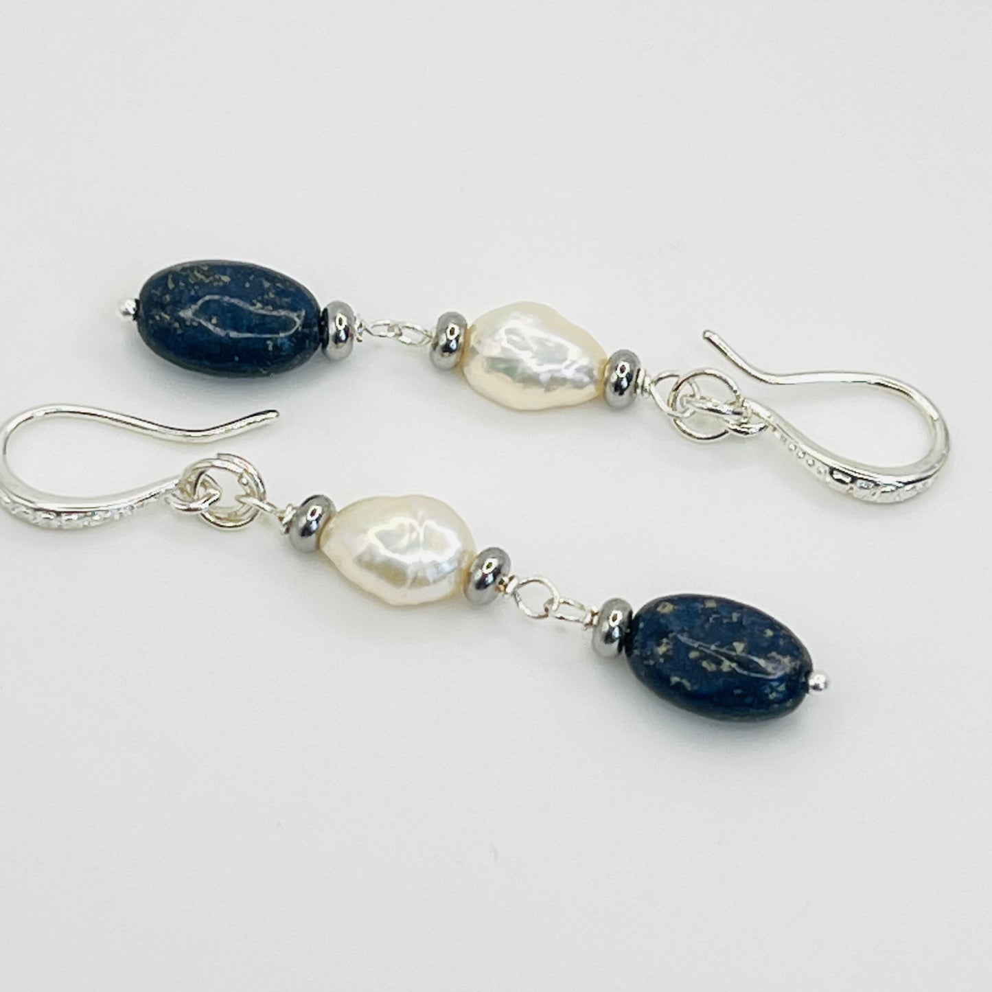 925 Silver Earrings with Lapis Lazuli & Freshwater Pearls