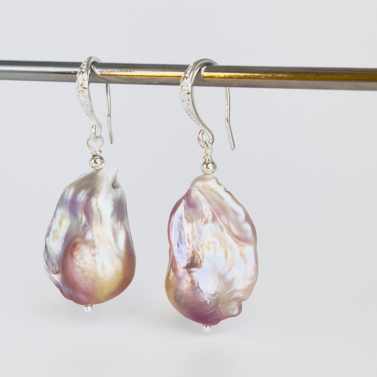 Genuine Freshwater Pink & Purple Baroque Flameball Pearl Earrings!