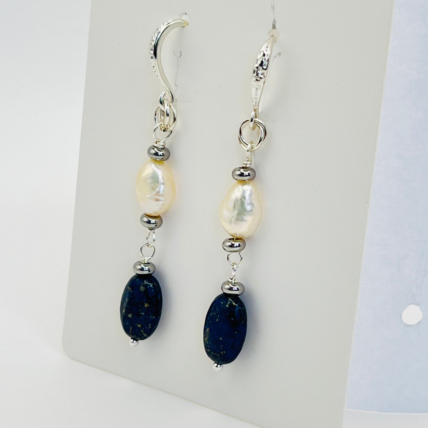 925 Silver Earrings with Lapis Lazuli & Freshwater Pearls