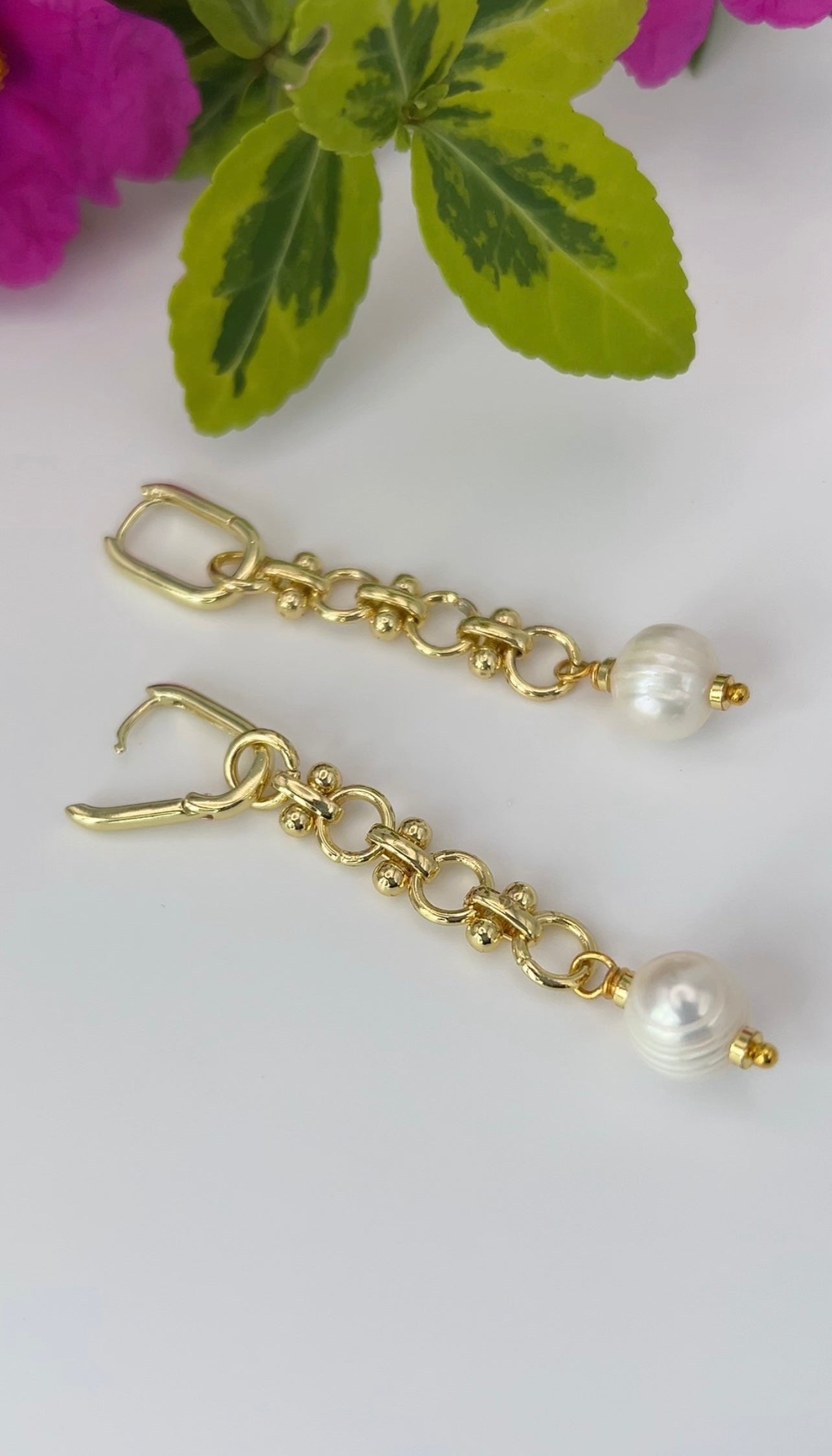 Gold Filled Chunky Earrings with Baroque 8mm Pearl