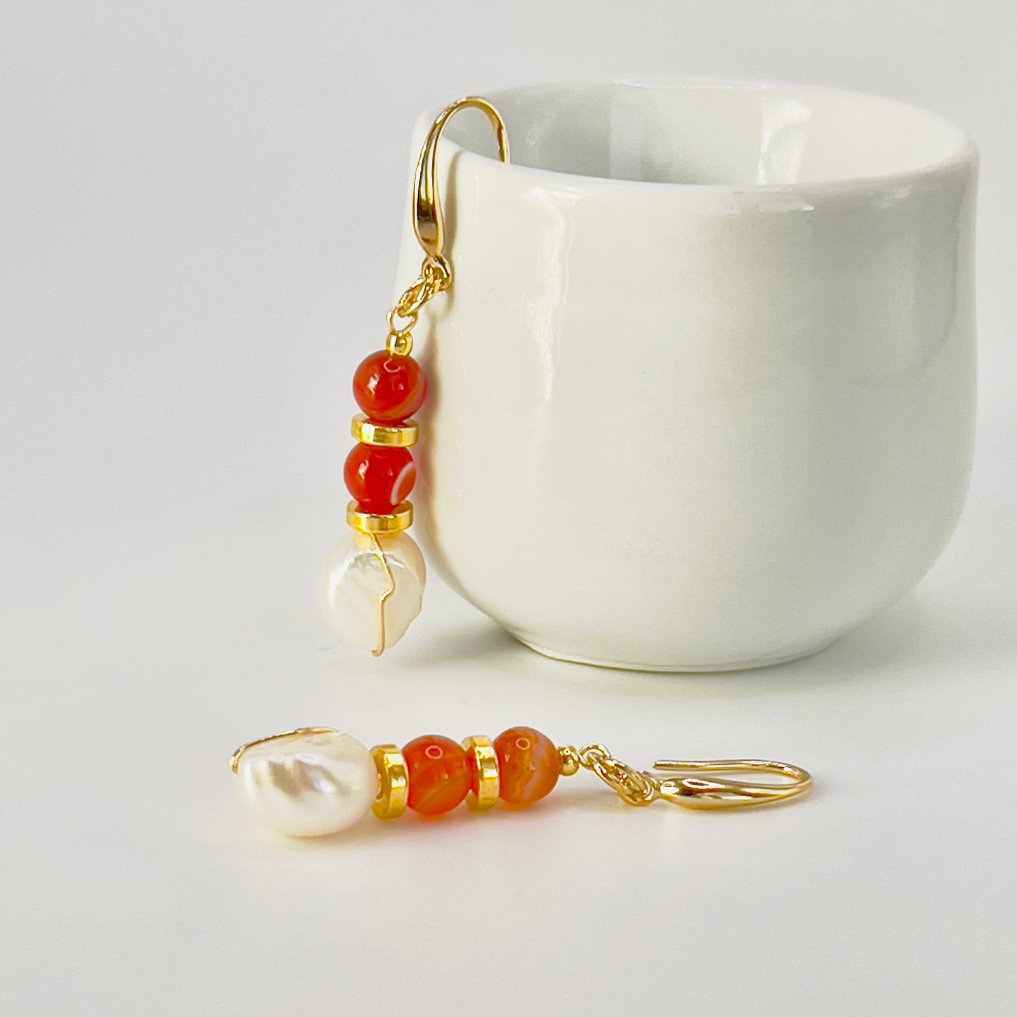 Carnelian Earrings with Baroque Pearls