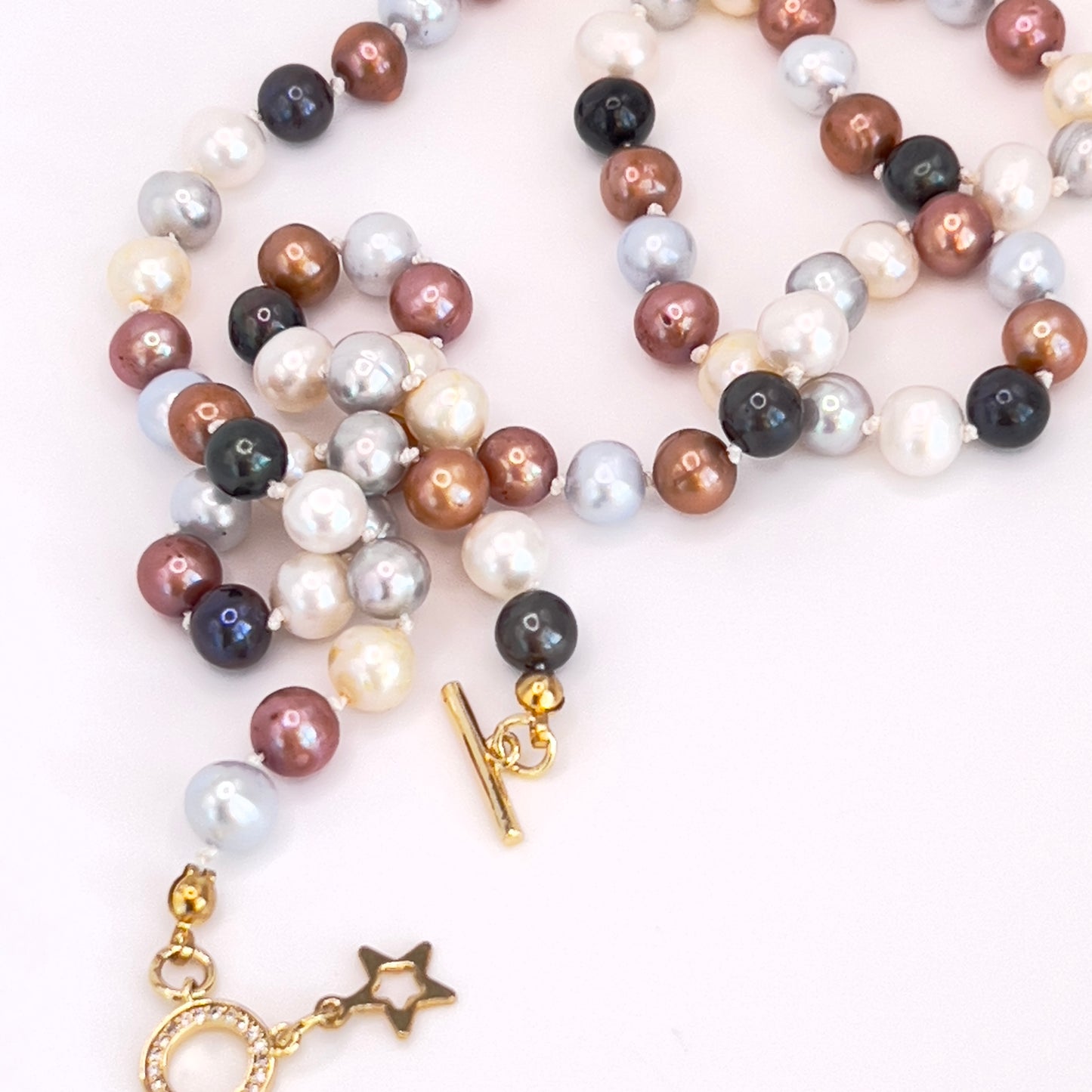 Multicolor Pearl Necklace with Gold-Filled Clasp and Zirconia | 22.5 Inches