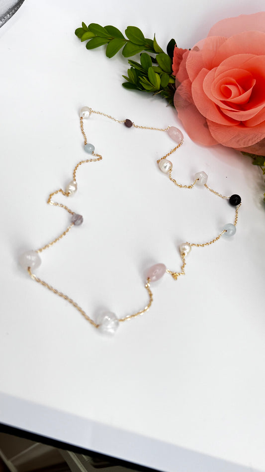 Gold-Filled Necklace with Gemstones and Freshwater Pearls