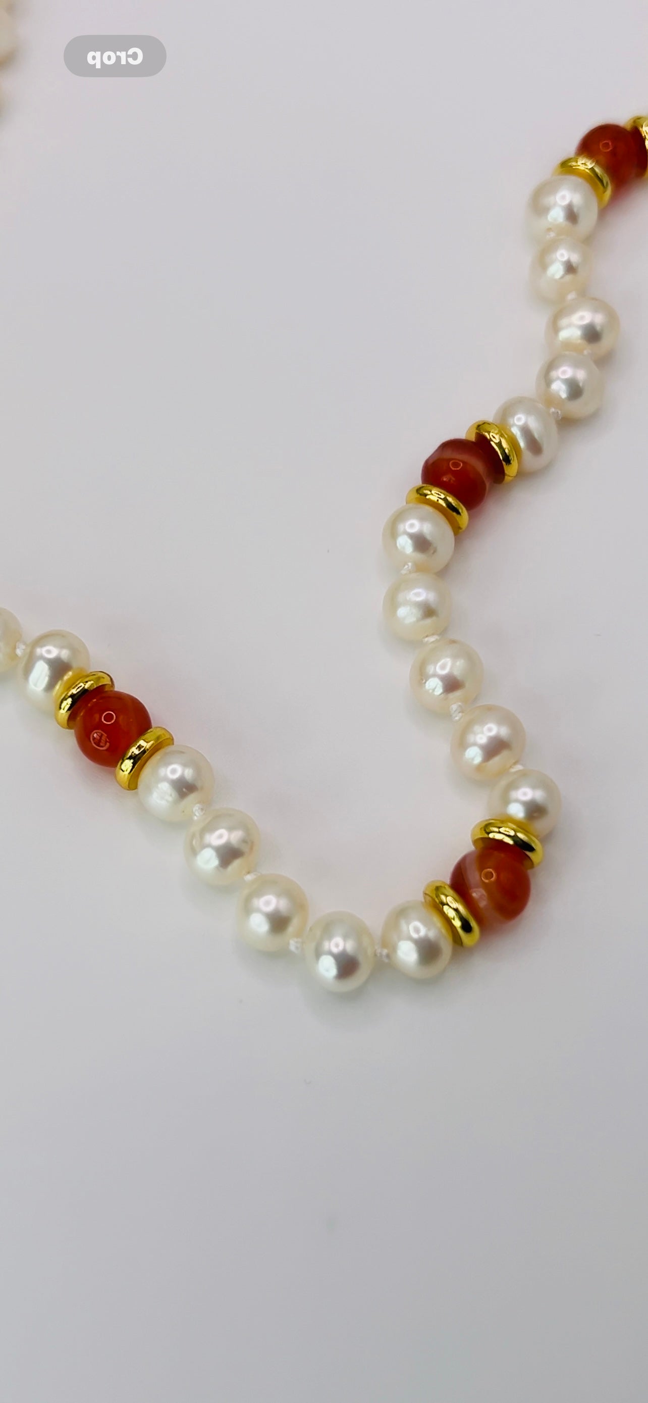 Gold Filled Necklace Pearls and Red Carnelian