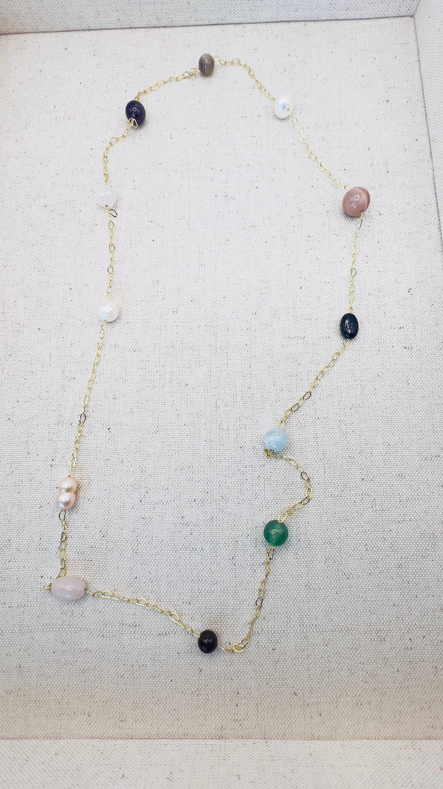 Gold-Filled Necklace with Gemstones and Freshwater Pearls