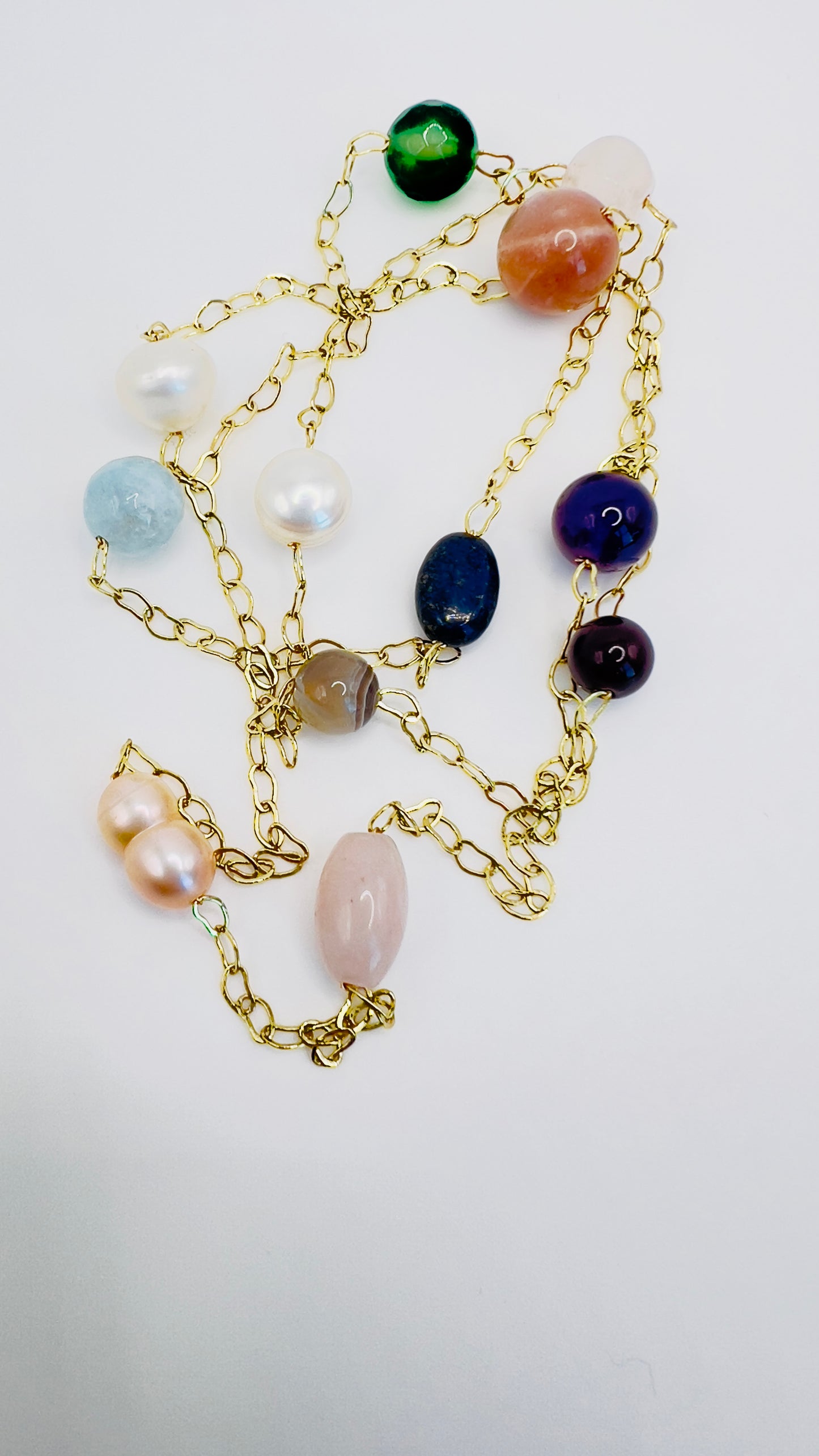 Gold-Filled Necklace with Gemstones and Freshwater Pearls