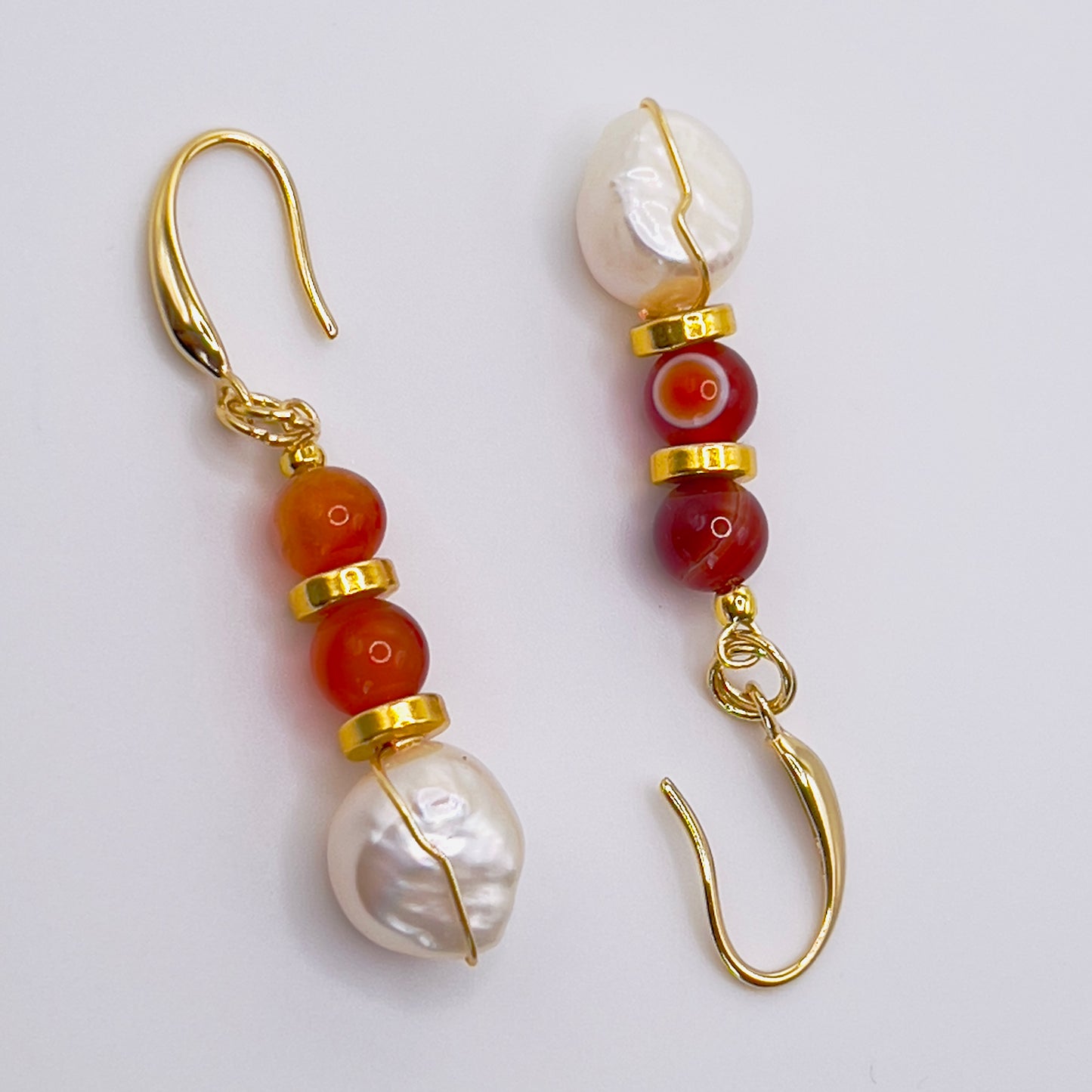 Carnelian Earrings with Baroque Pearls