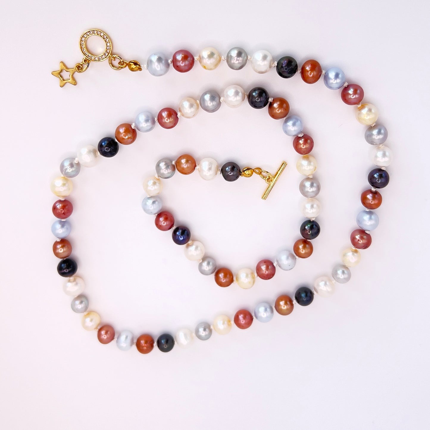 Multicolor Pearl Necklace with Gold-Filled Clasp and Zirconia | 22.5 Inches