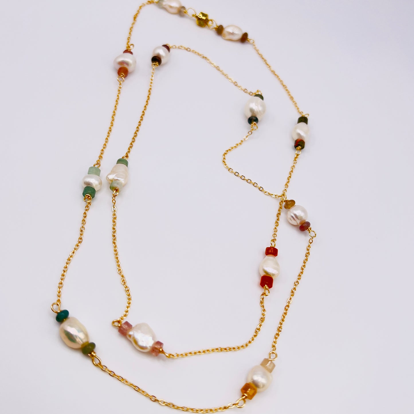 Gold Filled Baroque Pearls and Gemstone Rondelle