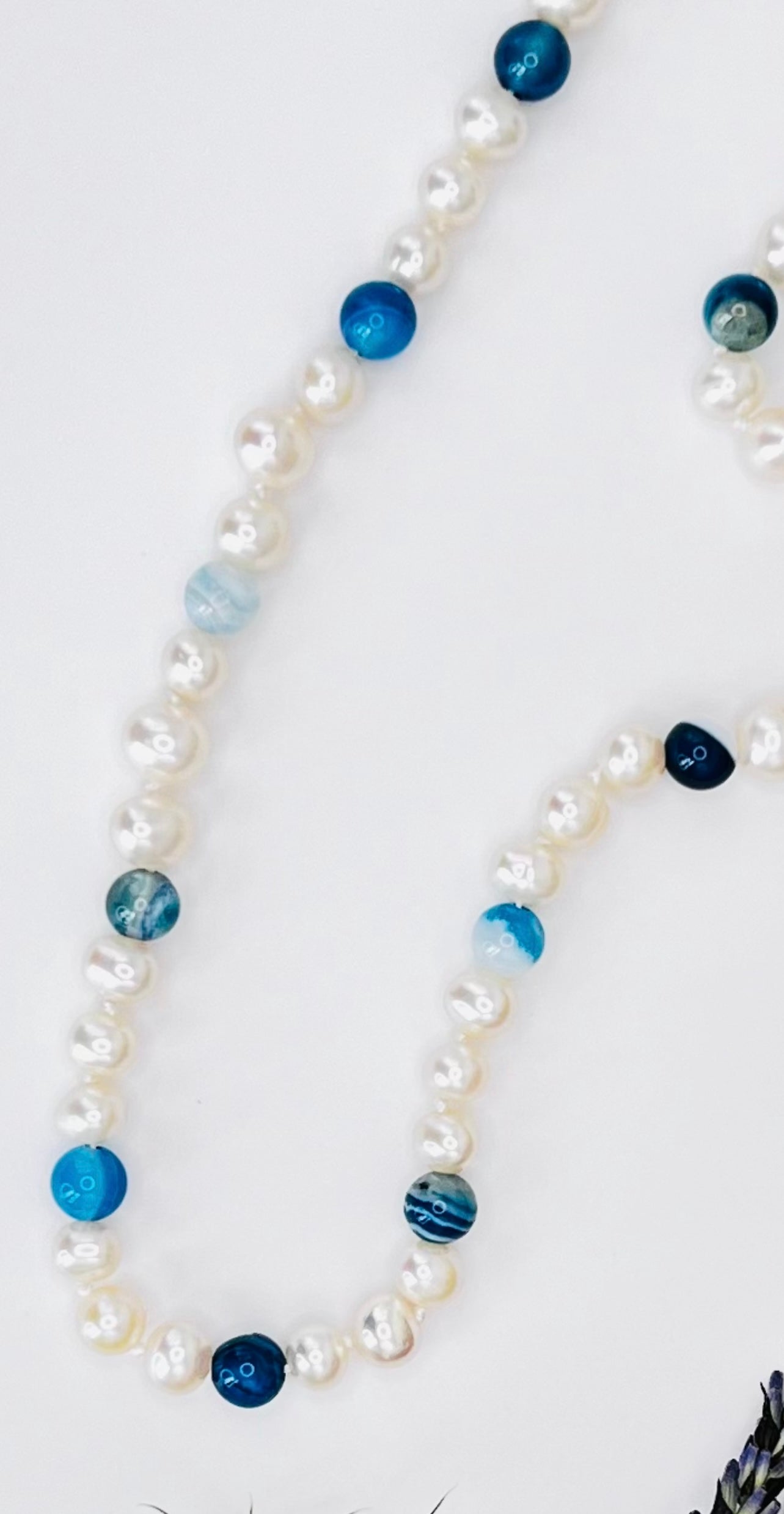 925 Silver Necklace with South Sea Pearls / Blue Agate