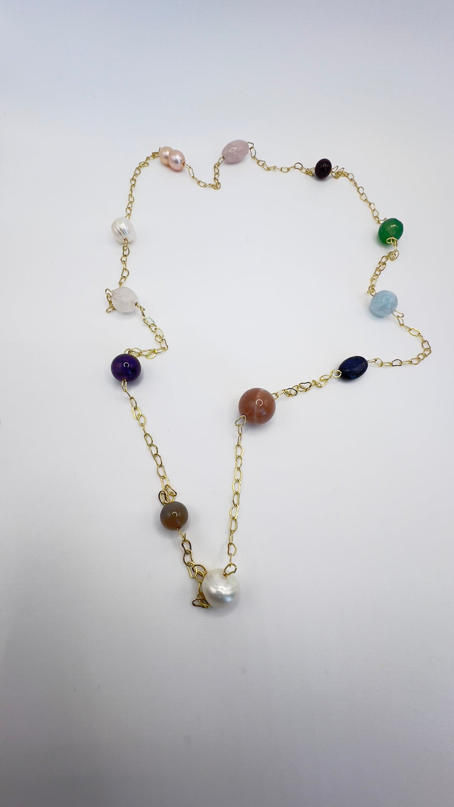 Gold-Filled Necklace with Gemstones and Freshwater Pearls