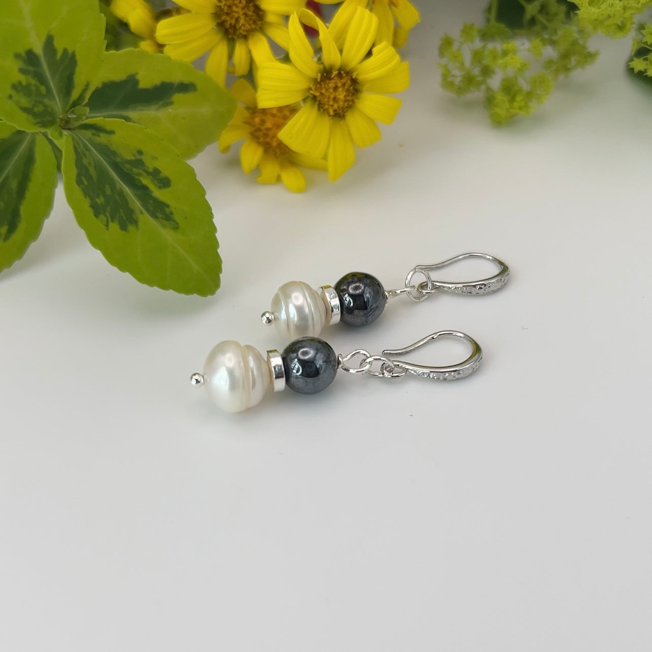 Freshwater Pearl & Black Hematite Silver Jewelry