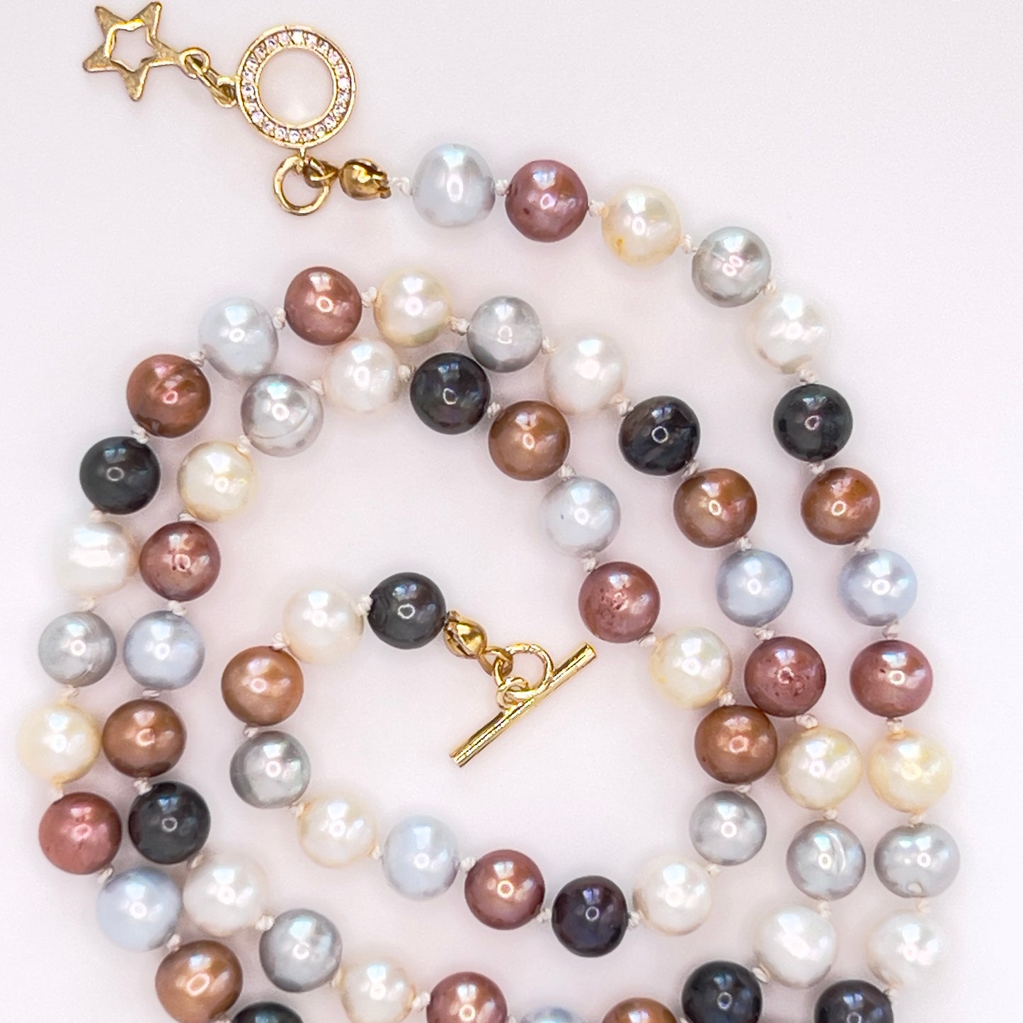 Multicolor Pearl Necklace with Gold-Filled Clasp and Zirconia | 22.5 Inches