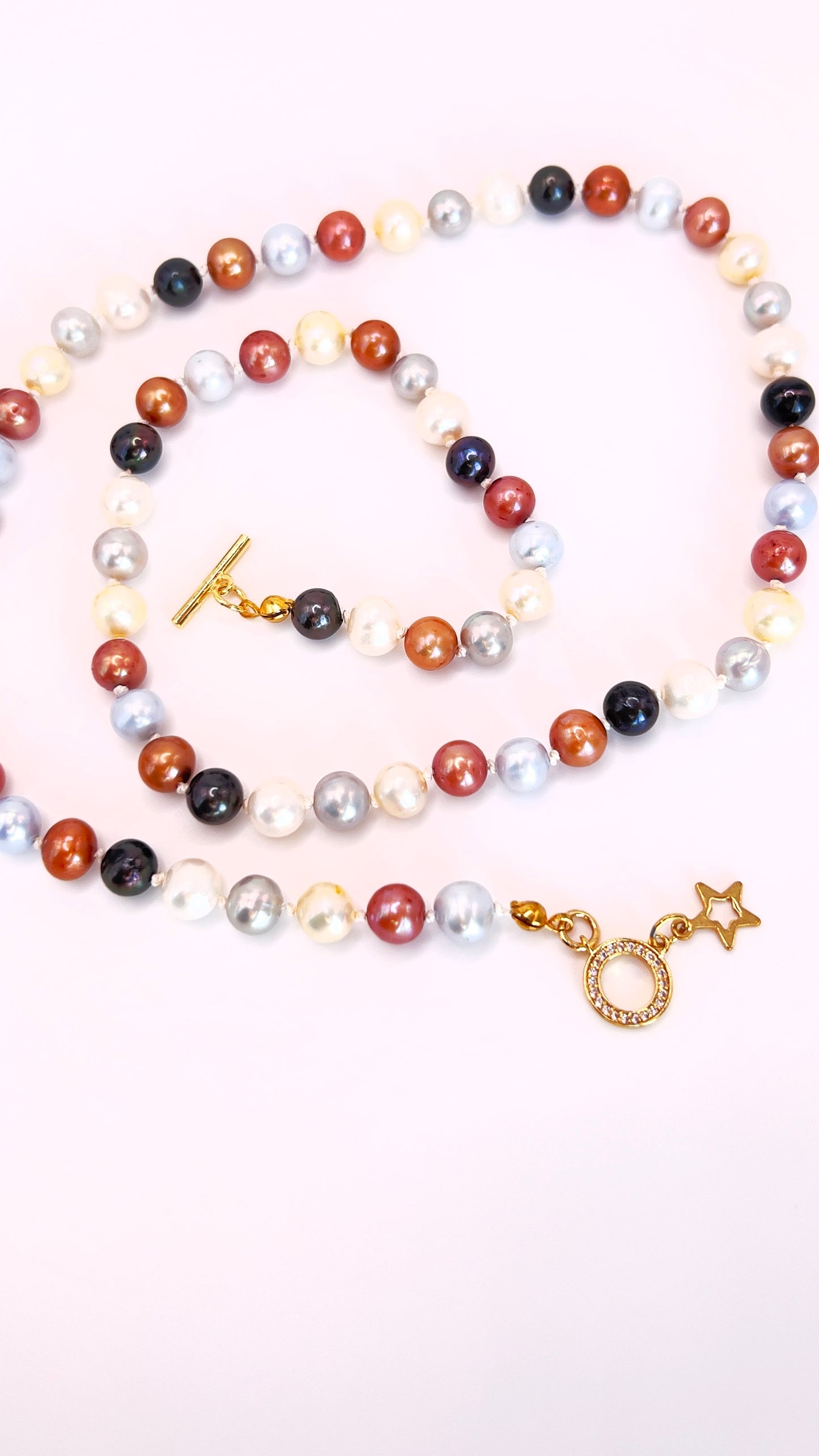 Multicolor Pearl Necklace with Gold-Filled Clasp and Zirconia | 22.5 Inches