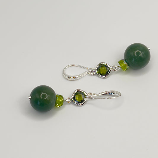 925 Silver , Green Jade