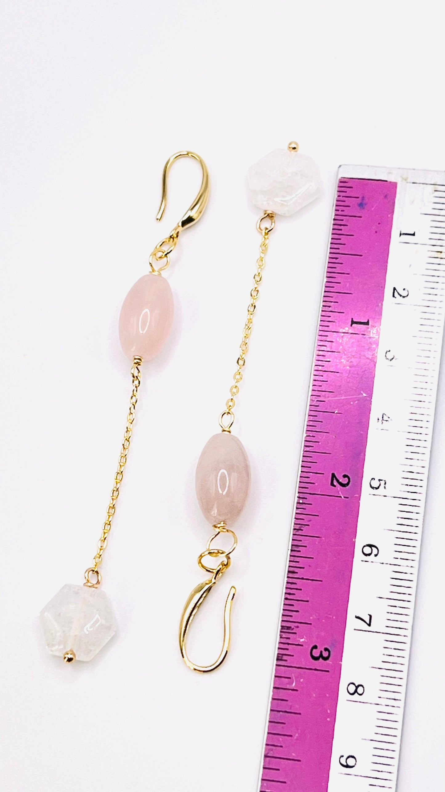 Gold-Filled Earrings with Pink and Cracked White Quartz