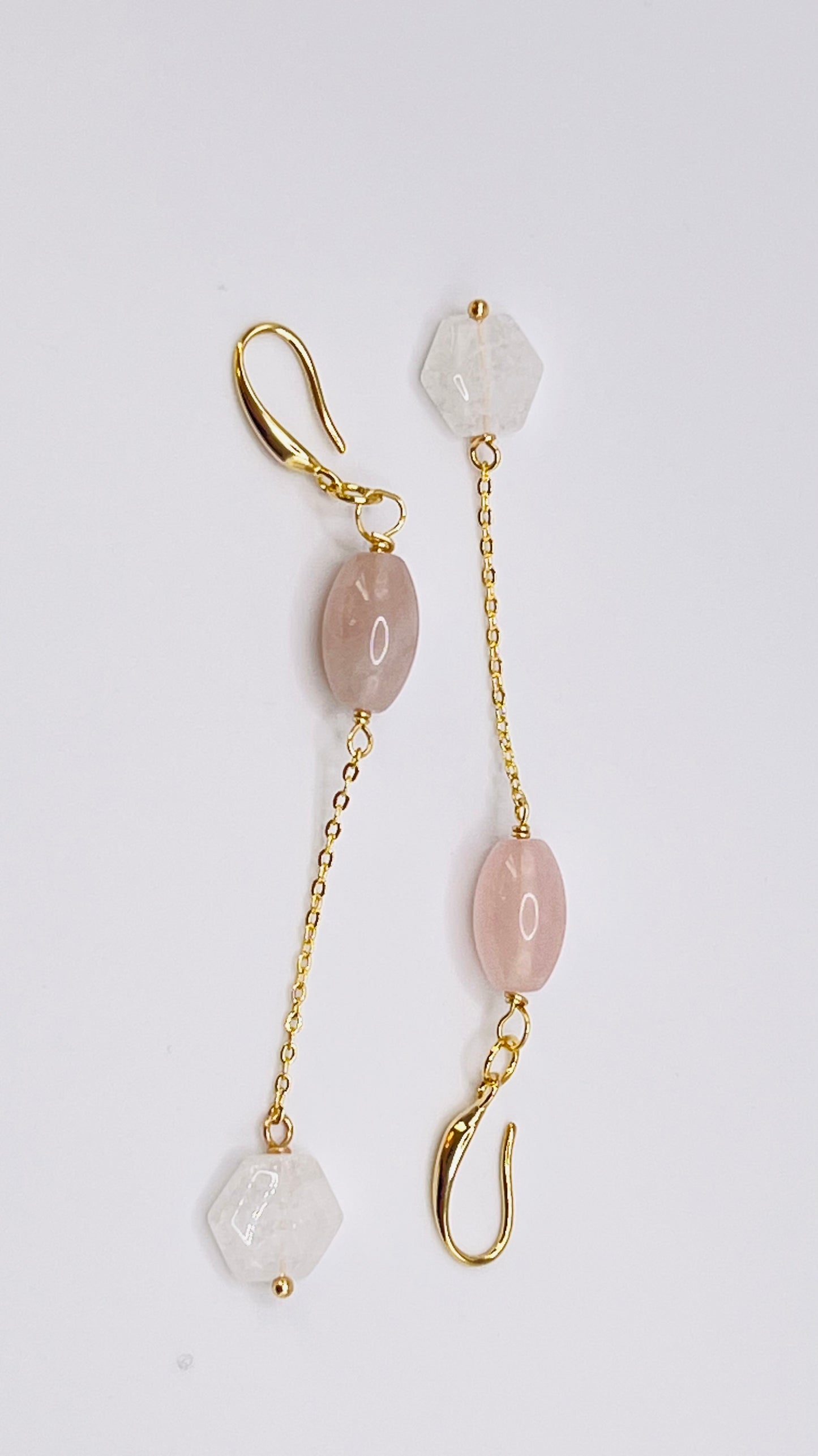 Gold-Filled Earrings with Pink and Cracked White Quartz