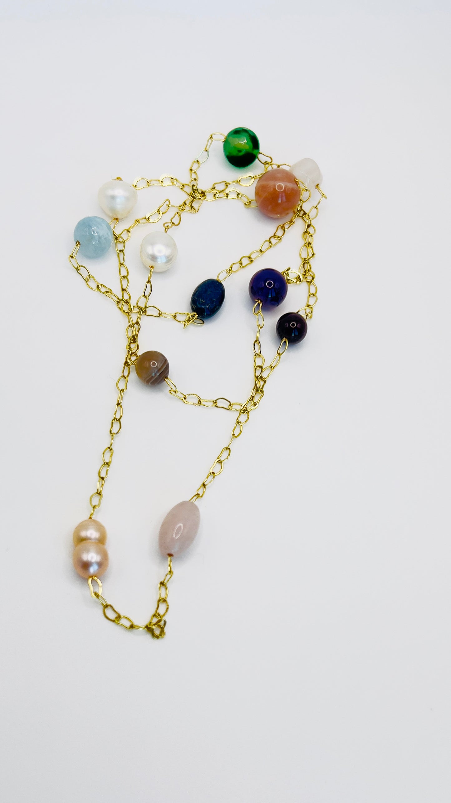 Gold-Filled Necklace with Gemstones and Freshwater Pearls