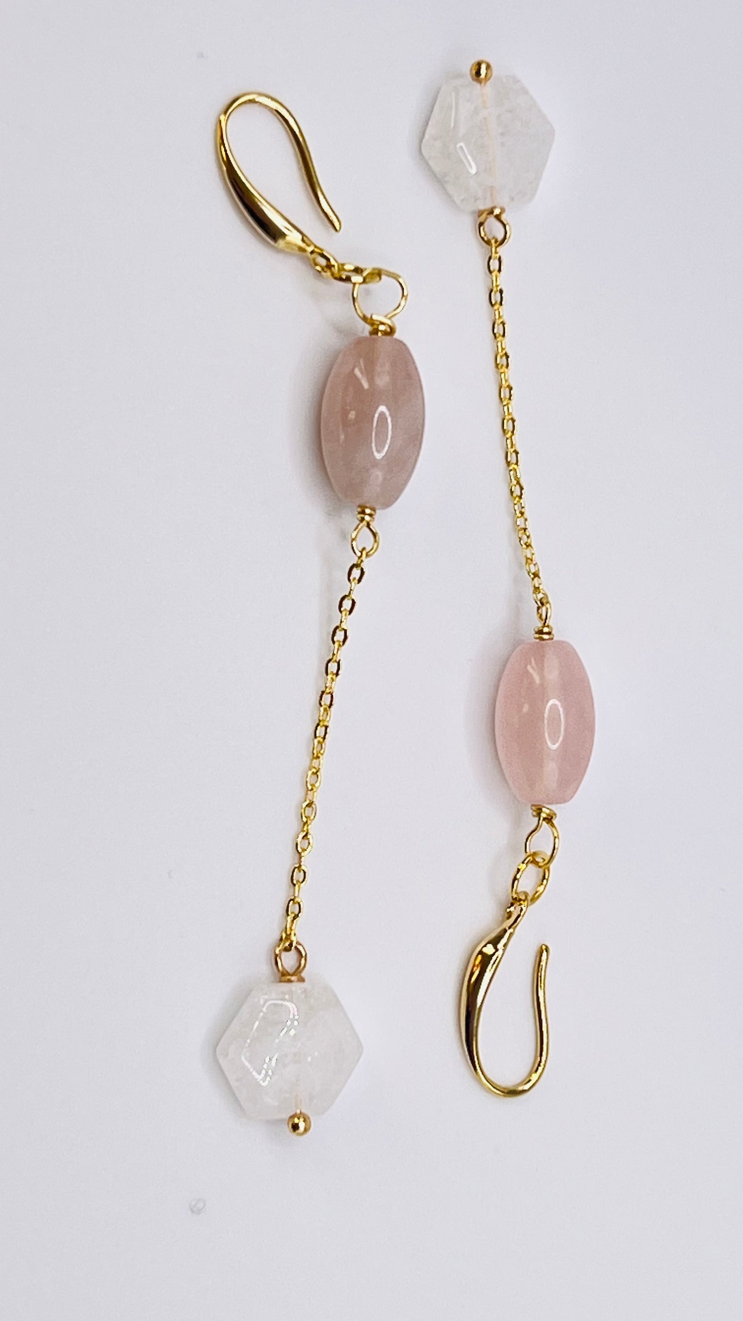 Gold-Filled Earrings with Pink and Cracked White Quartz