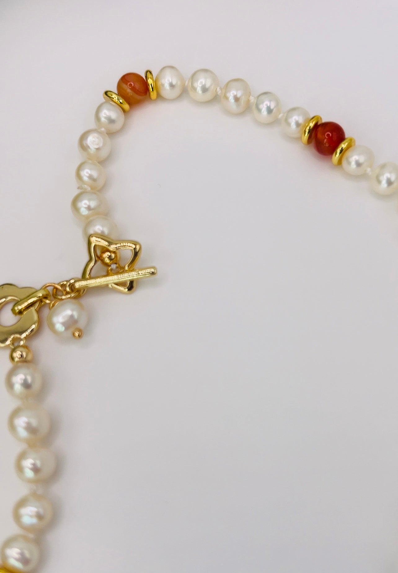 Gold Filled Necklace Pearls and Red Carnelian