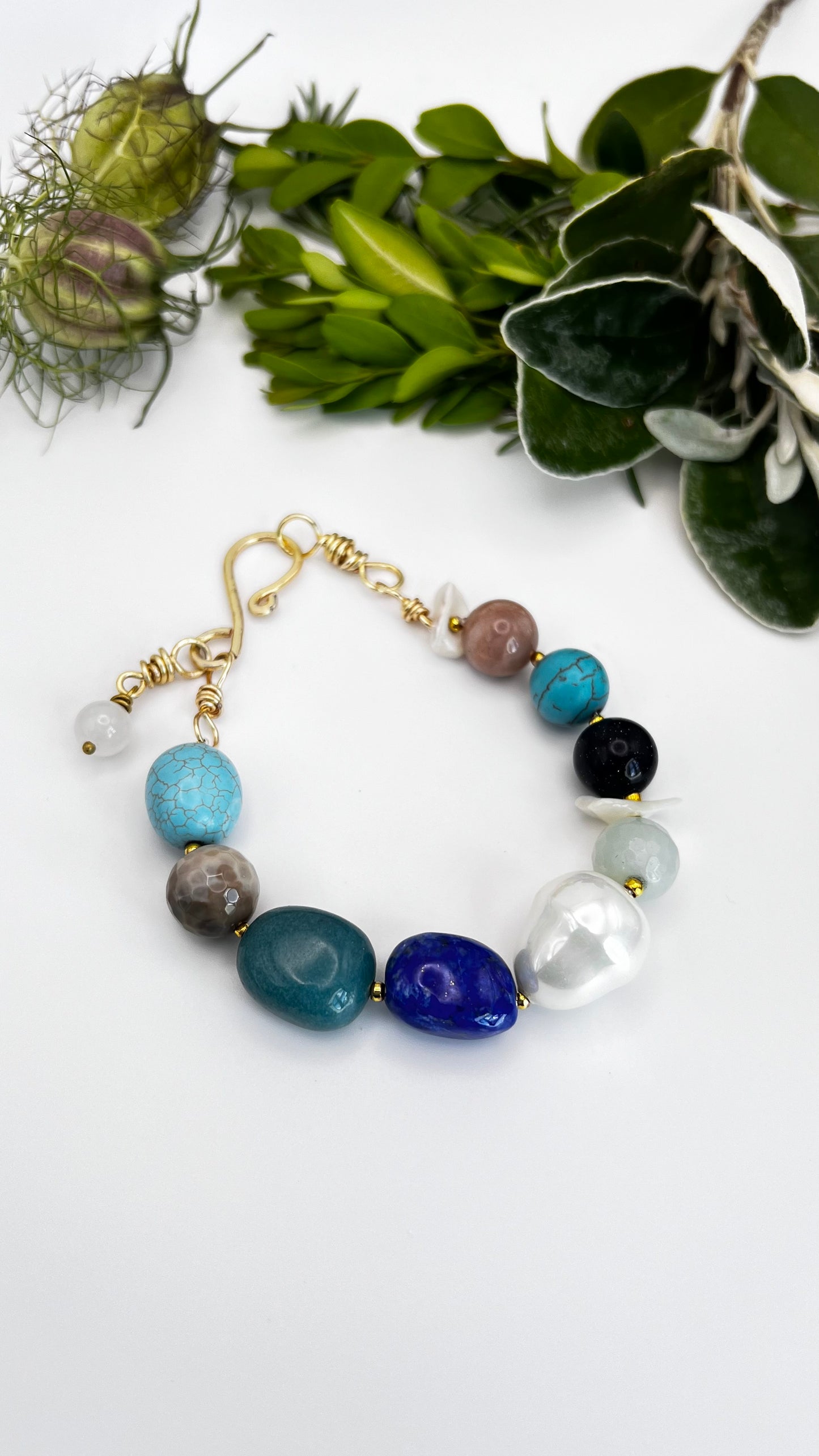 Handmade Gemstone Chunky Bracelet – Gold-Filled
Size: Large