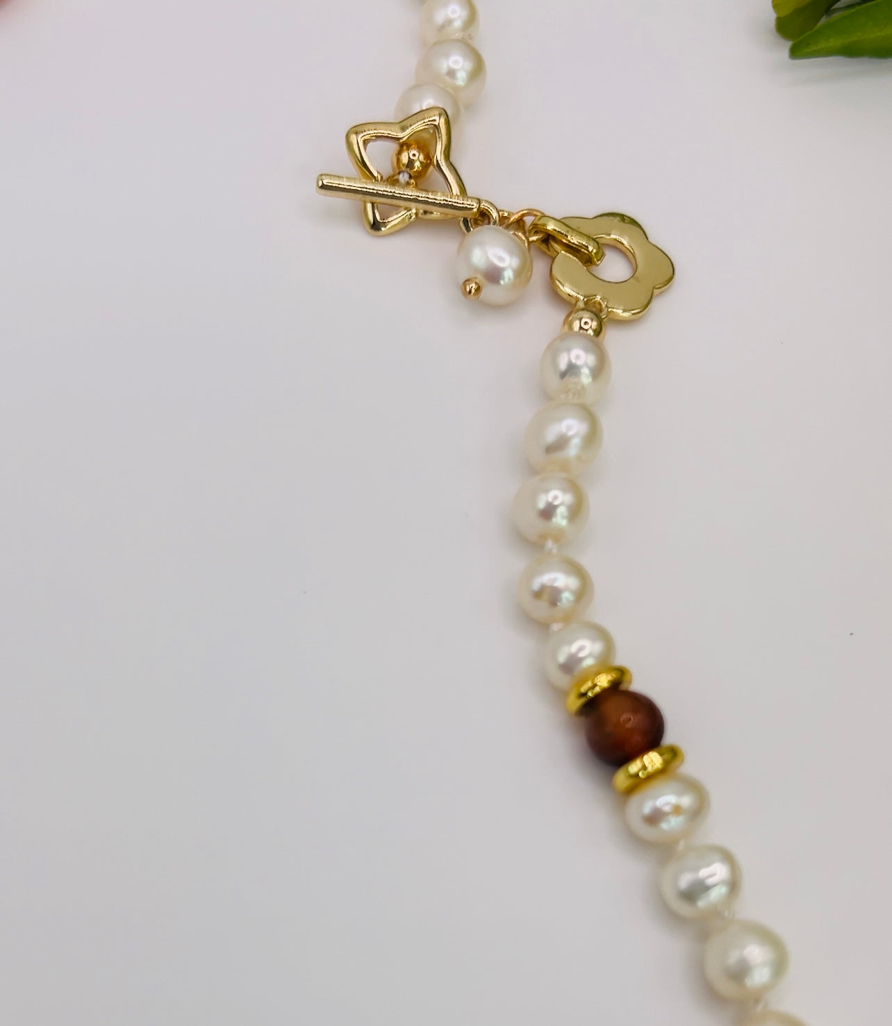 Gold Filled Necklace Pearls and Red Carnelian