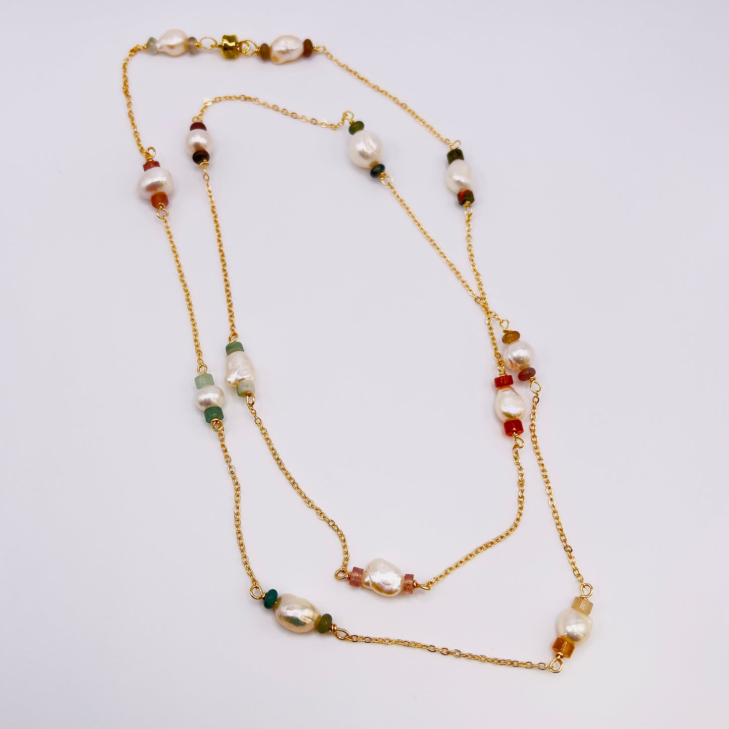 Gold Filled Baroque Pearls and Gemstone Rondelle