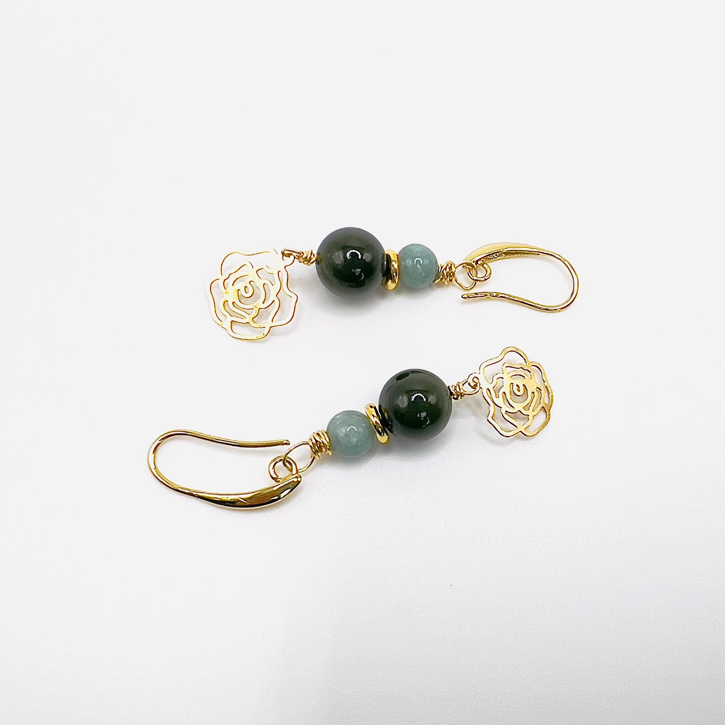 Green Jade & Gold-Filled Jericho Rose Long Earrings