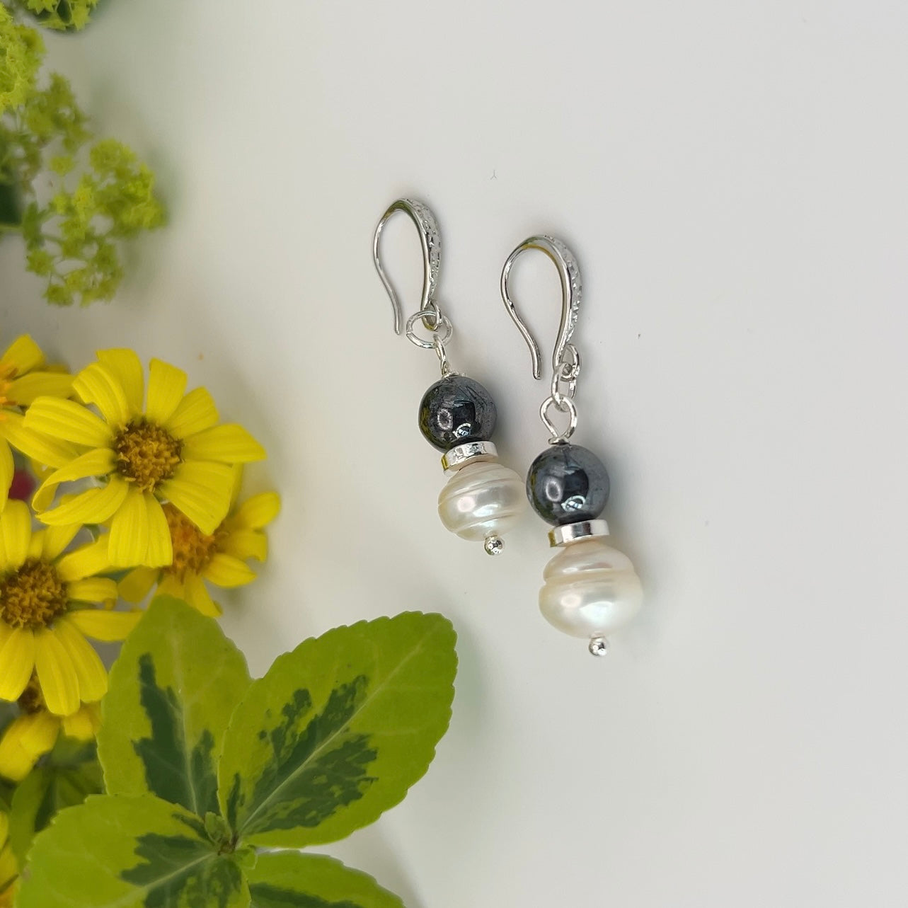 Freshwater Pearl & Black Hematite Silver Jewelry