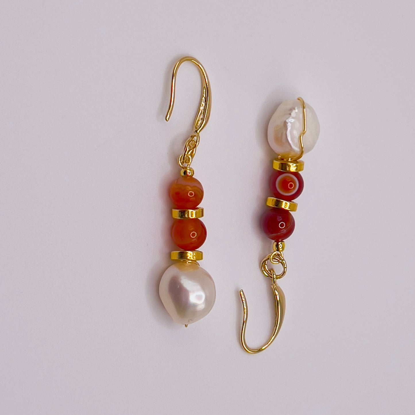 Carnelian Earrings with Baroque Pearls