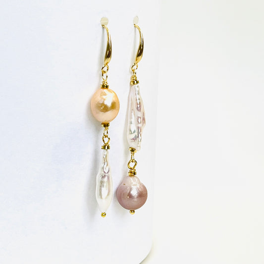 Gold-Filled Earrings with 12mm Edison & Biwa Pearls