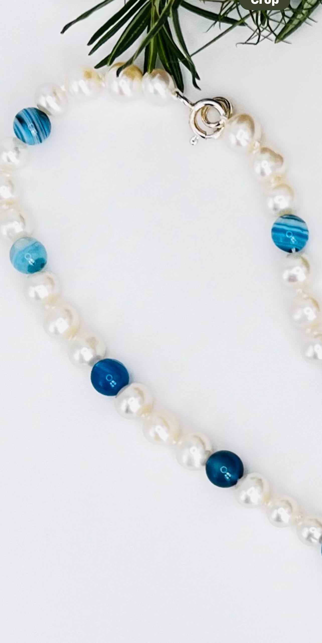 925 Silver Necklace with South Sea Pearls / Blue Agate