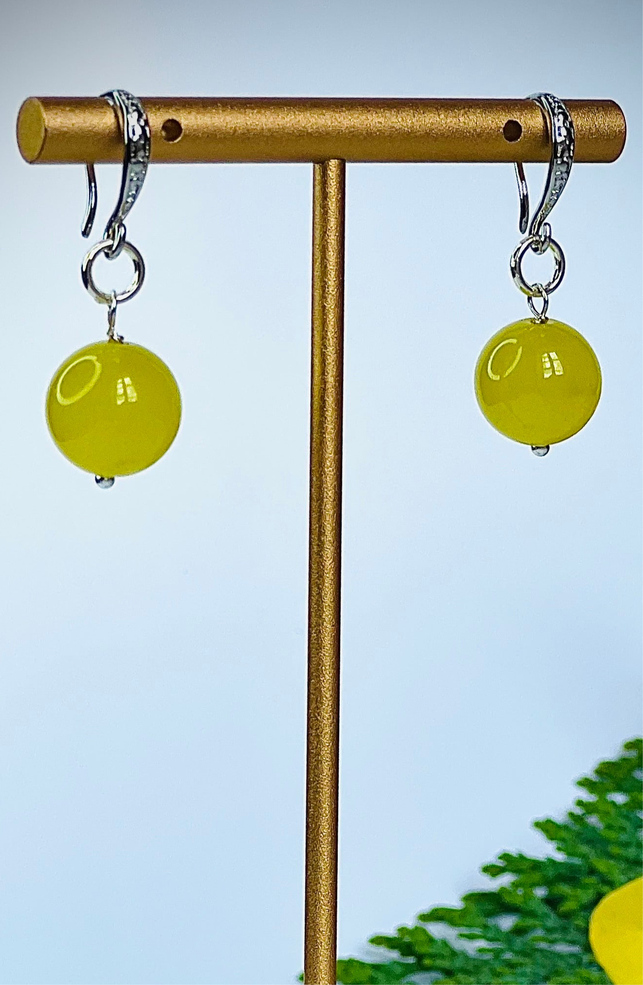 925 Silver Earrings , 10 Mm Yellow Agate