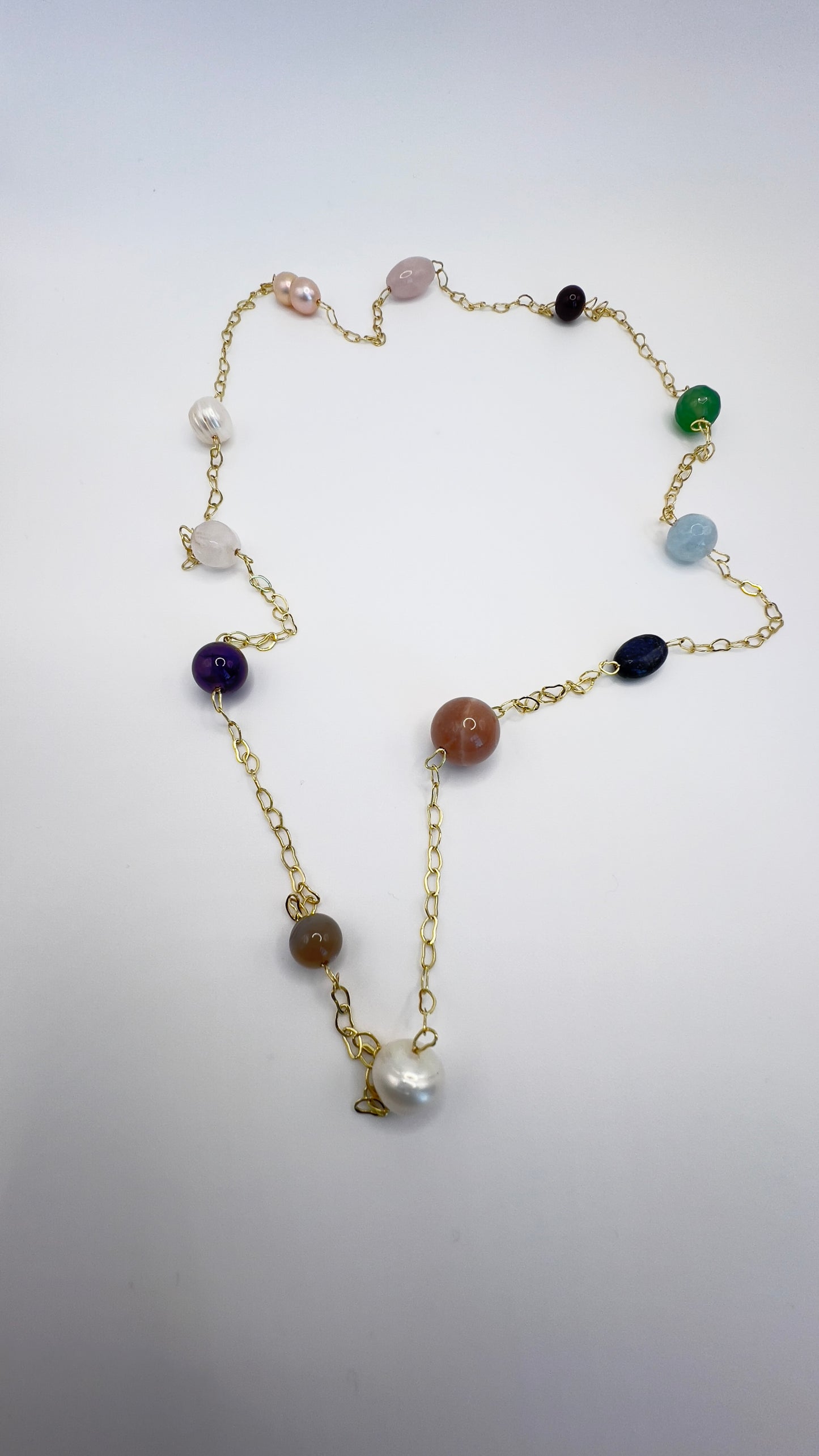 Gold-Filled Necklace with Gemstones and Freshwater Pearls