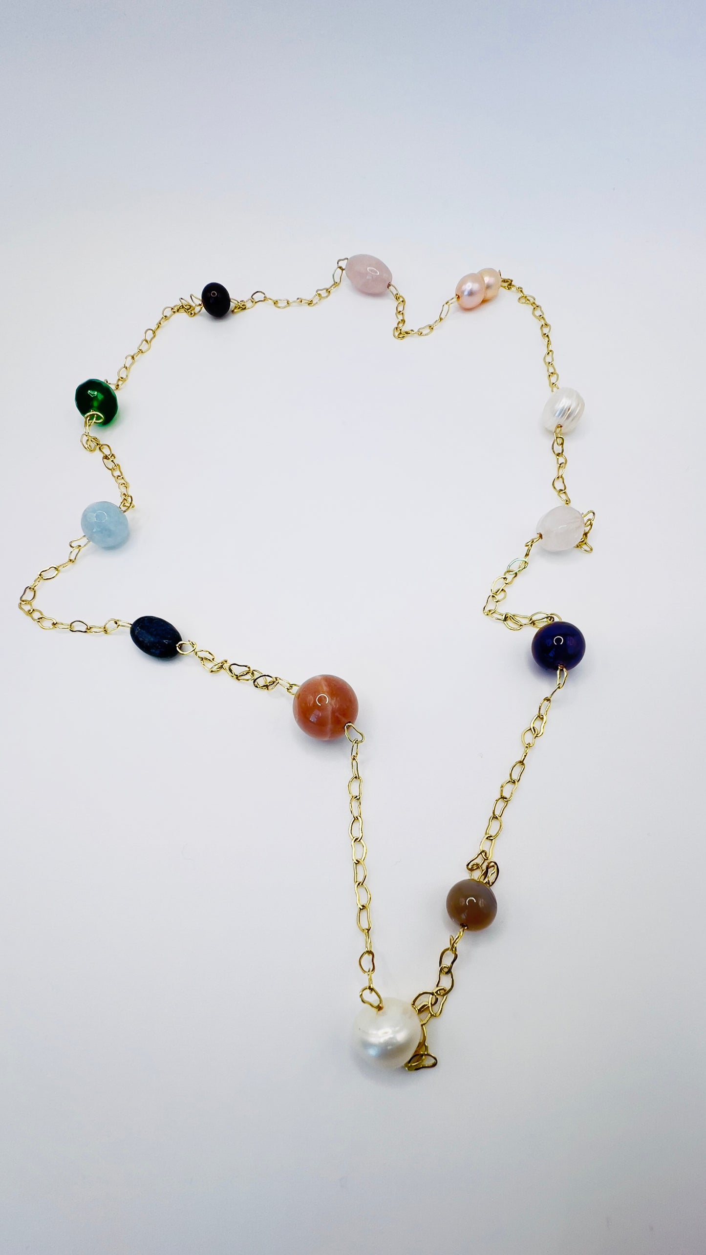 Gold-Filled Necklace with Gemstones and Freshwater Pearls