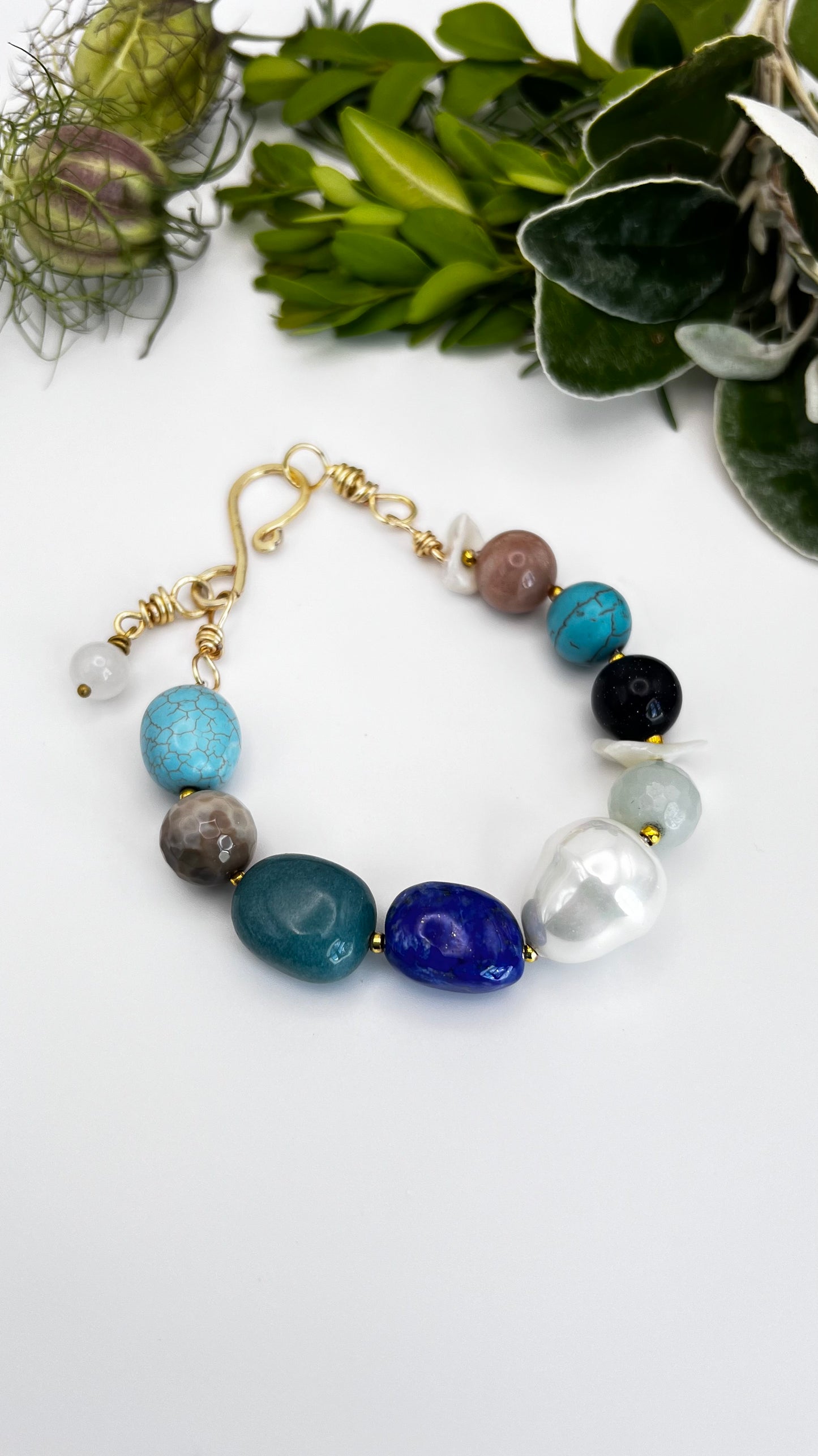 Handmade Gemstone Chunky Bracelet – Gold-Filled
Size: Large