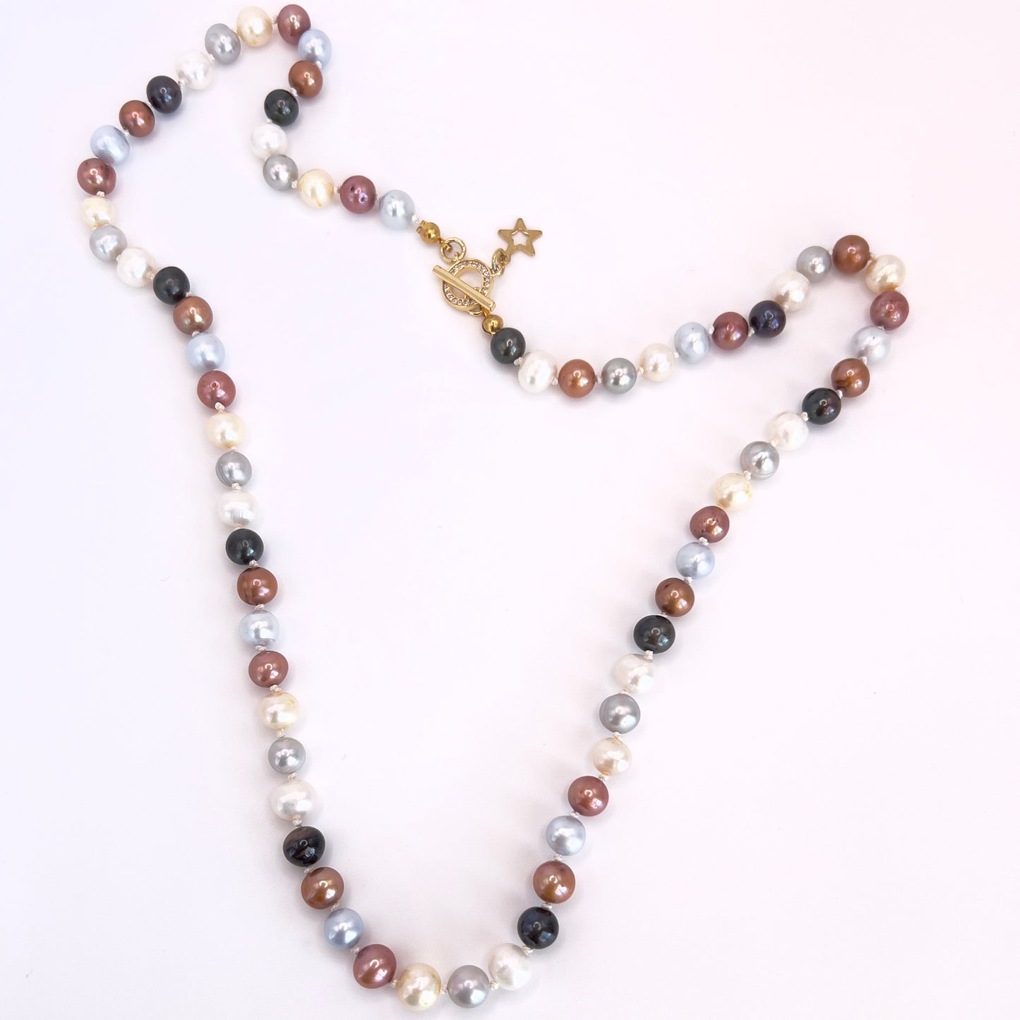 Multicolor Pearl Necklace with Gold-Filled Clasp and Zirconia | 22.5 Inches