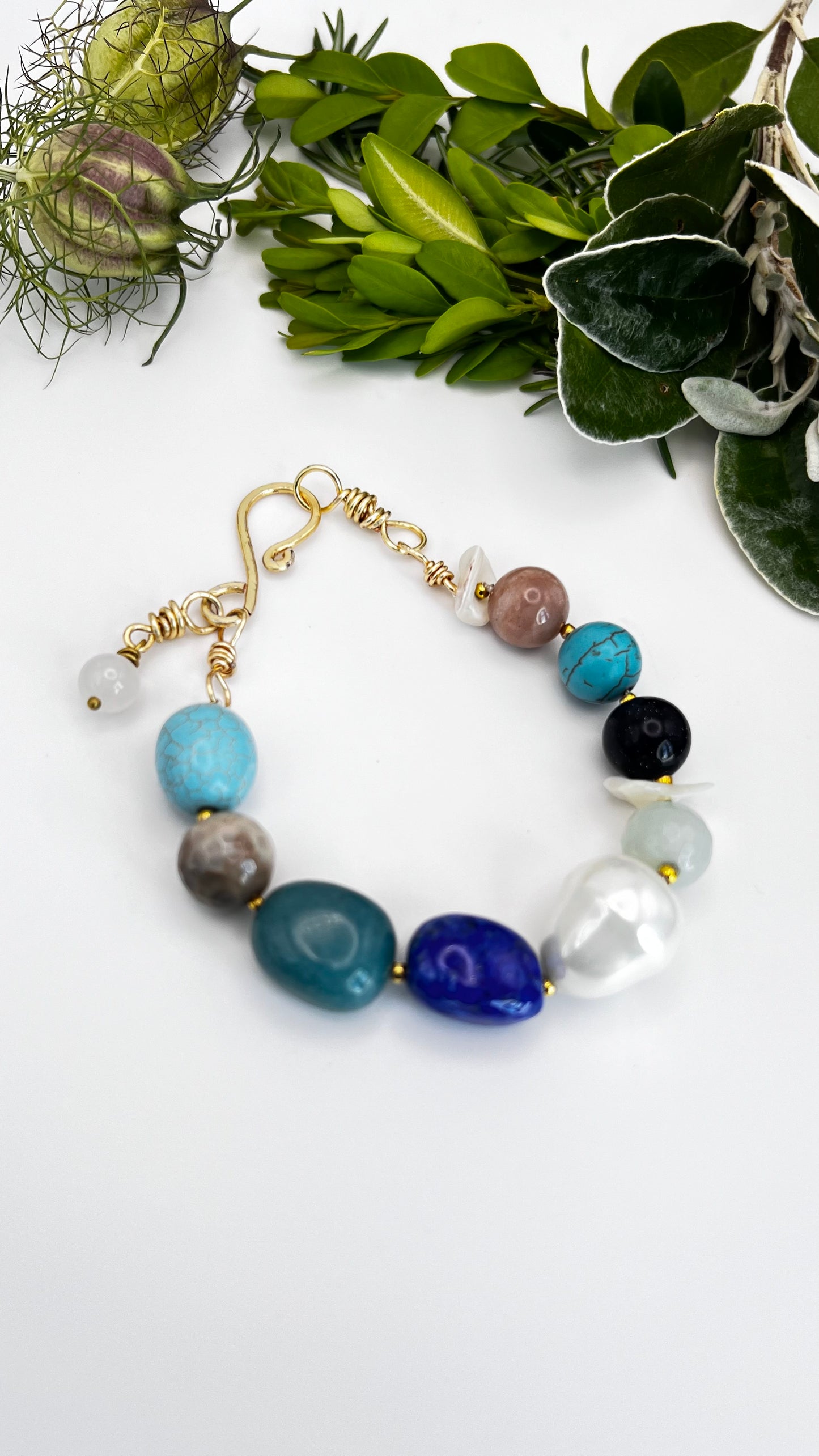 Handmade Gemstone Chunky Bracelet – Gold-Filled
Size: Large